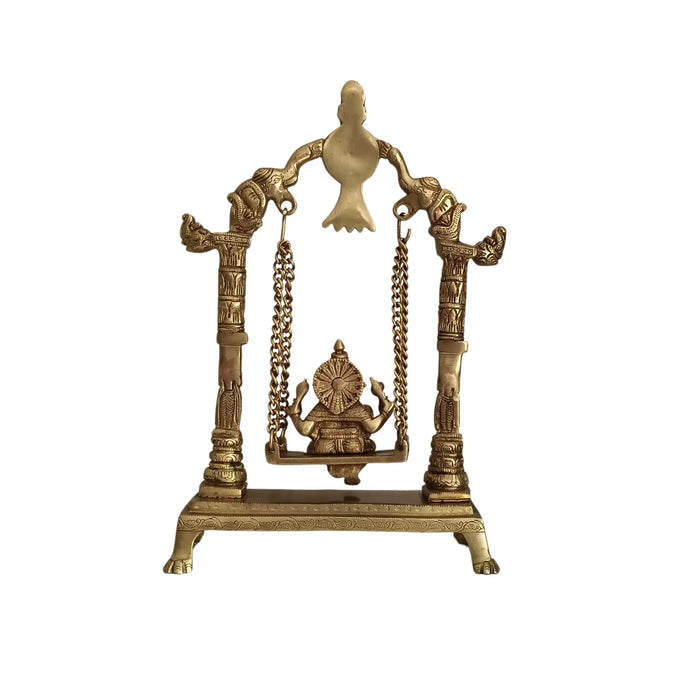 Unique Brass Lord Ganesha on Swing (Jhula): Idol of Joy, Playfulness, and Auspiciousness   Brass Ware