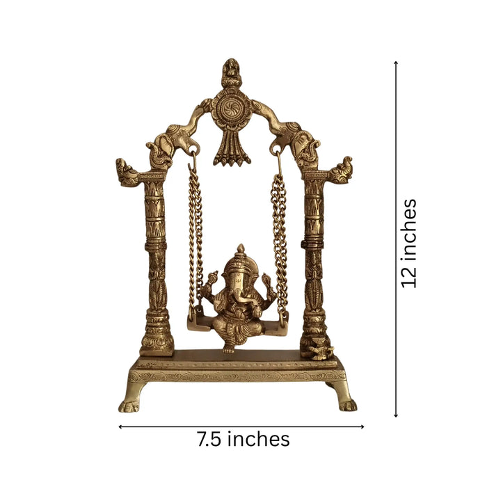 Unique Brass Lord Ganesha on Swing (Jhula): Idol of Joy, Playfulness, and Auspiciousness   Brass Ware