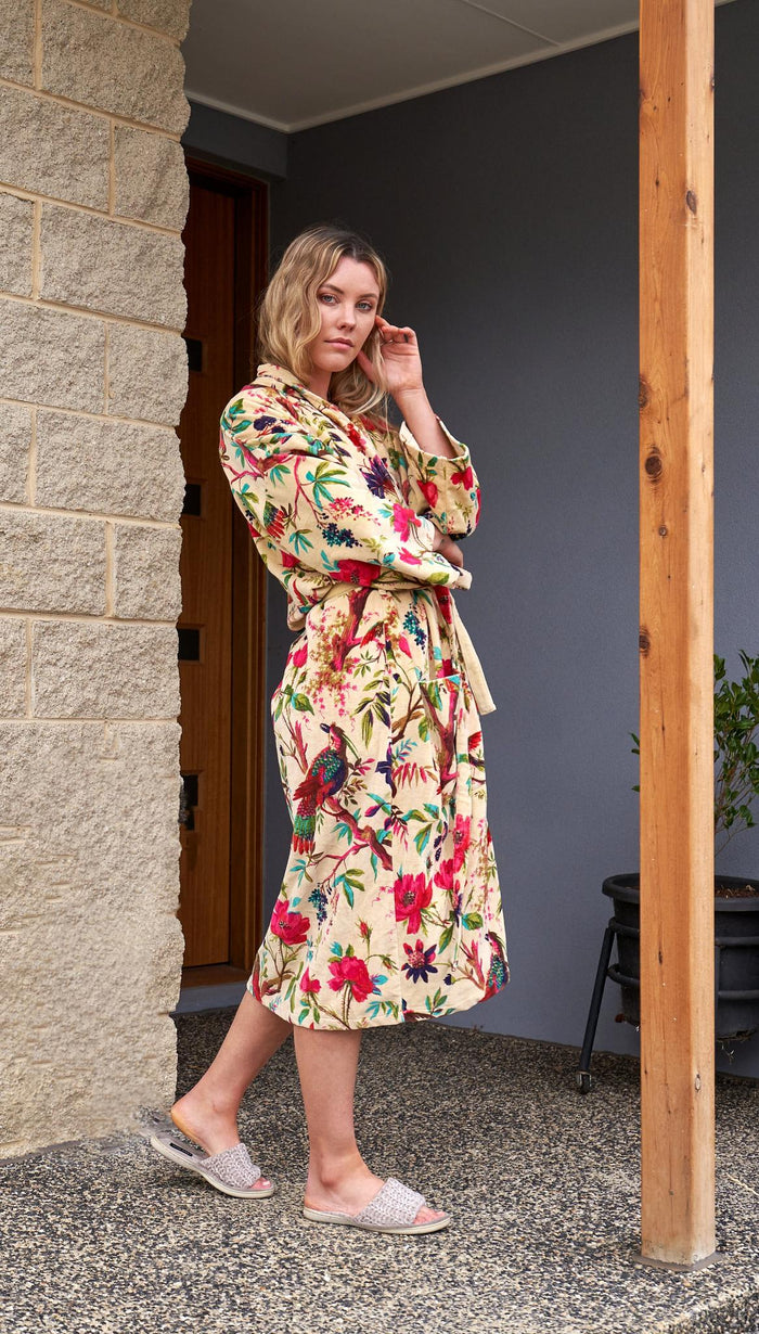 VELVET KIMONO ROBE - BUTTERCUP BIRDS OF PARADISE