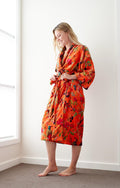 VELVET KIMONO ROBE - TANGERINE BIRDS OF PARADISE