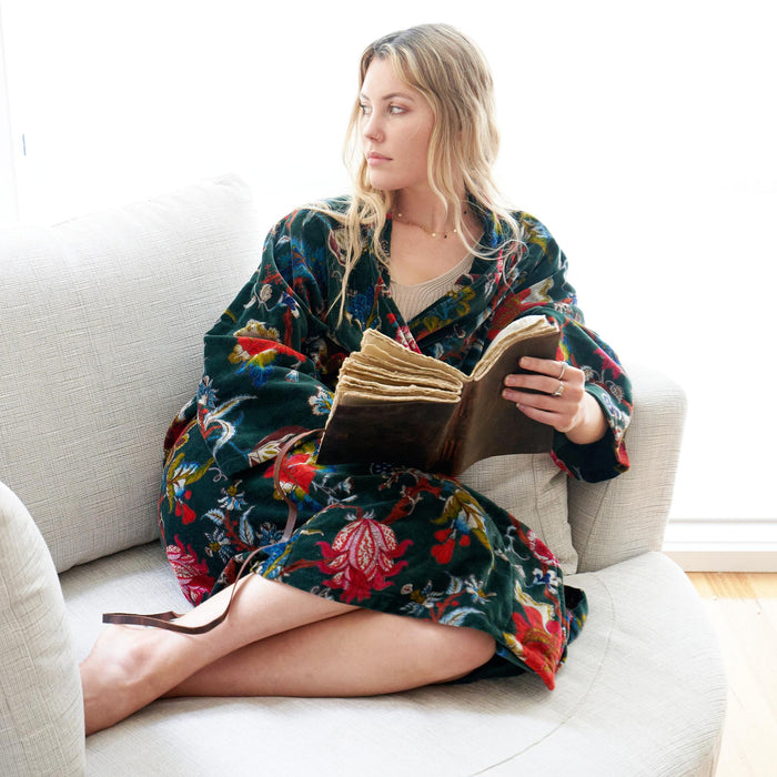VELVET KIMONO ROBE -EMERALD FLORALS