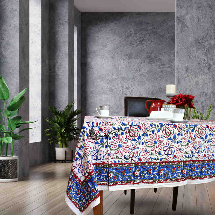 Venetia Block Print Floral Cotton Square Tablecloth — Rosewood Bloom - Sweet Us
