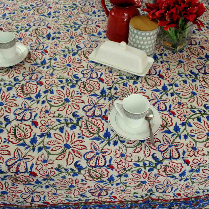 Venetia Block Print Floral Cotton Square Tablecloth — Rosewood Bloom - Sweet Us