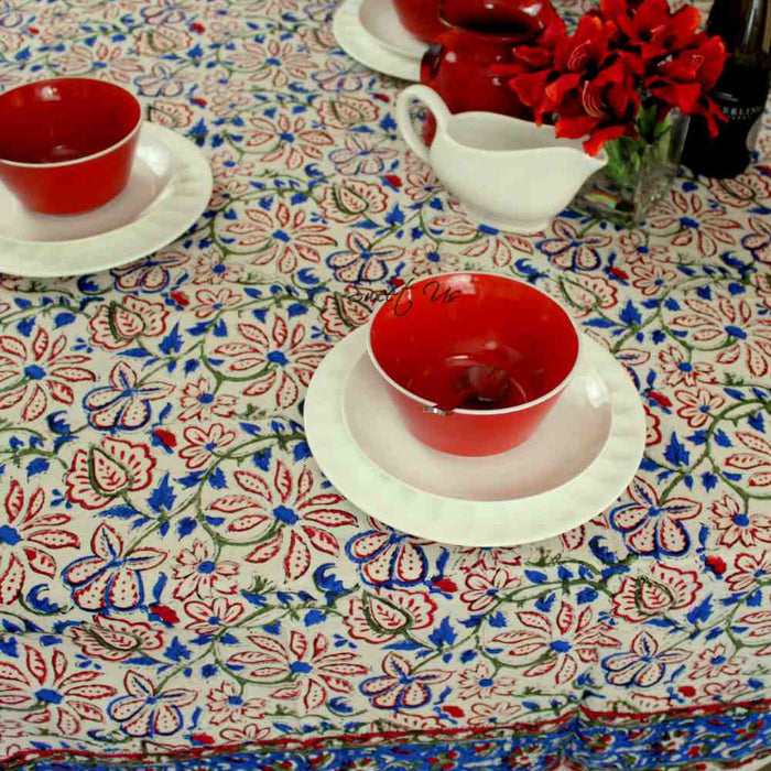 Venetia Block Print Floral Cotton Square Tablecloth — Rosewood Bloom - Sweet Us