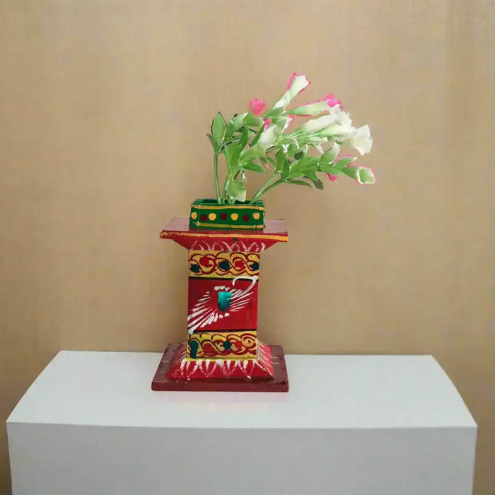 Vibrant Kondapalli Wooden Tulasi Peetam with Folk Art Motifs   Kondapalli Lacquerware