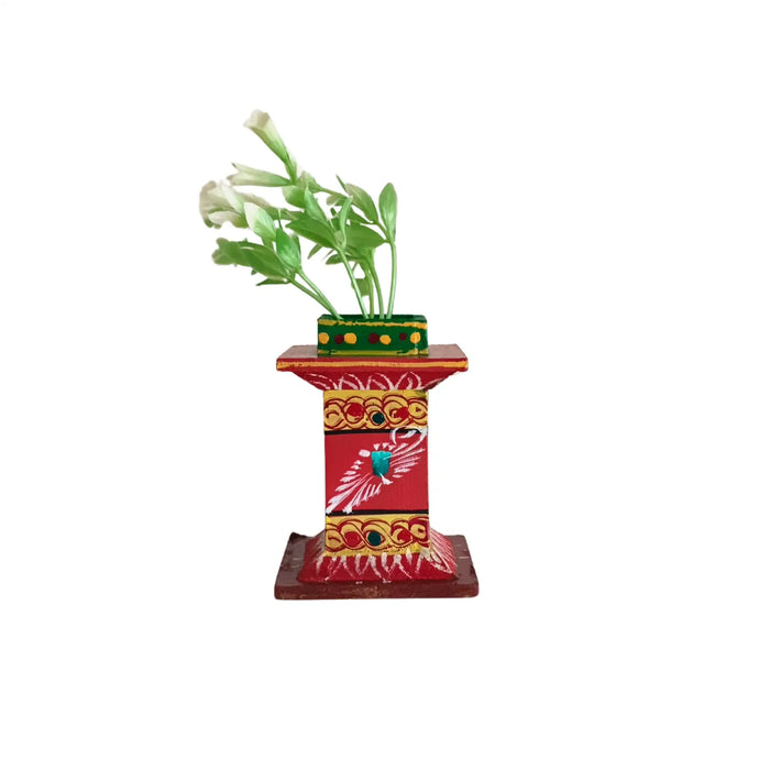 Vibrant Kondapalli Wooden Tulasi Peetam with Folk Art Motifs   Kondapalli Lacquerware