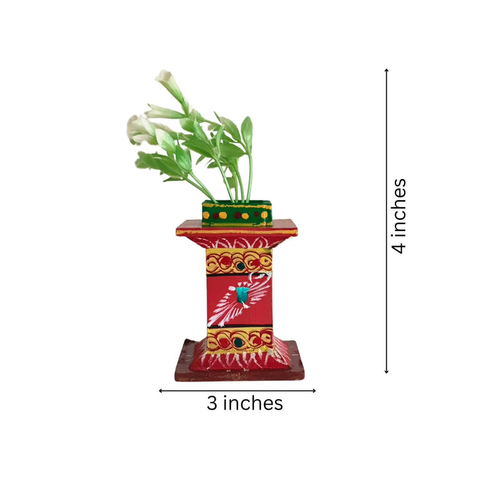 Vibrant Kondapalli Wooden Tulasi Peetam with Folk Art Motifs   Kondapalli Lacquerware