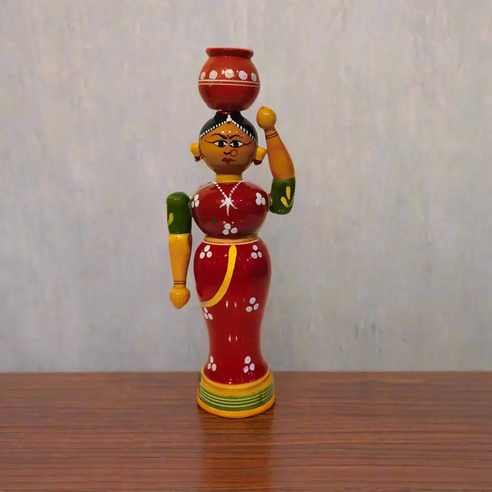 Vibrant Red Etikoppaka Doll with Pot - Non-Toxic Traditional Toy Art   Etikoppaka Lacquerware