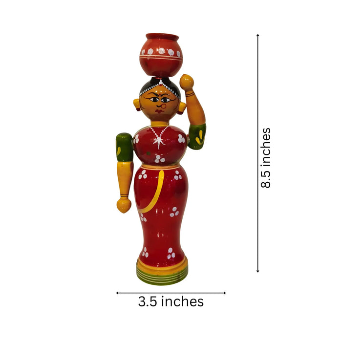 Vibrant Red Etikoppaka Doll with Pot - Non-Toxic Traditional Toy Art   Etikoppaka Lacquerware