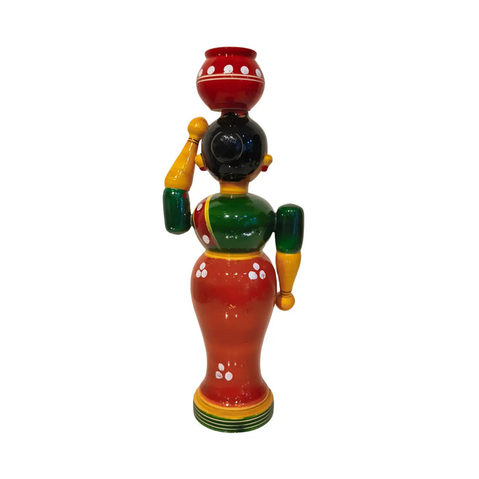 Vibrant Red Etikoppaka Doll with Pot - Non-Toxic Traditional Toy Art   Etikoppaka Lacquerware