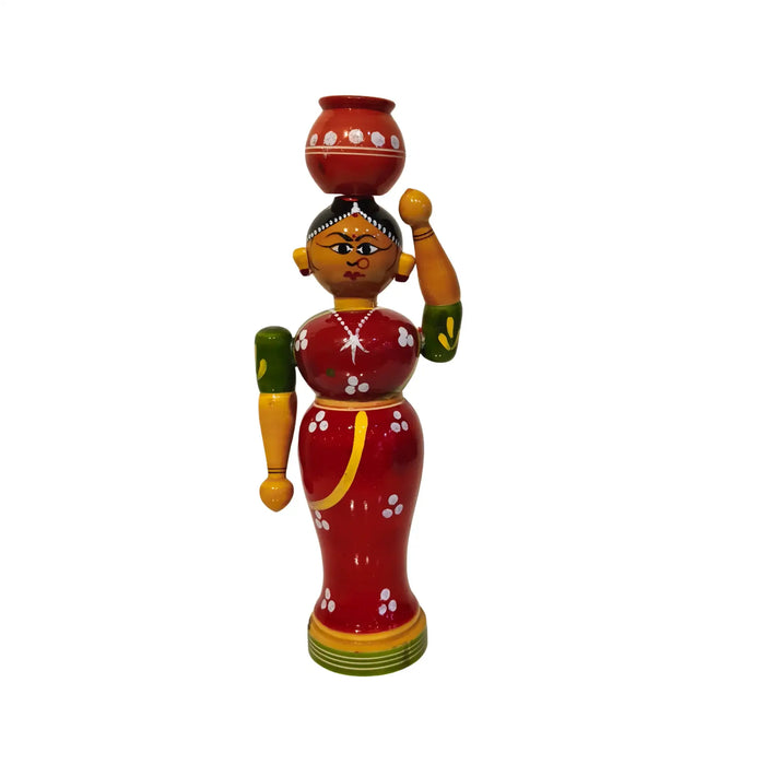 Vibrant Red Etikoppaka Doll with Pot - Non-Toxic Traditional Toy Art   Etikoppaka Lacquerware