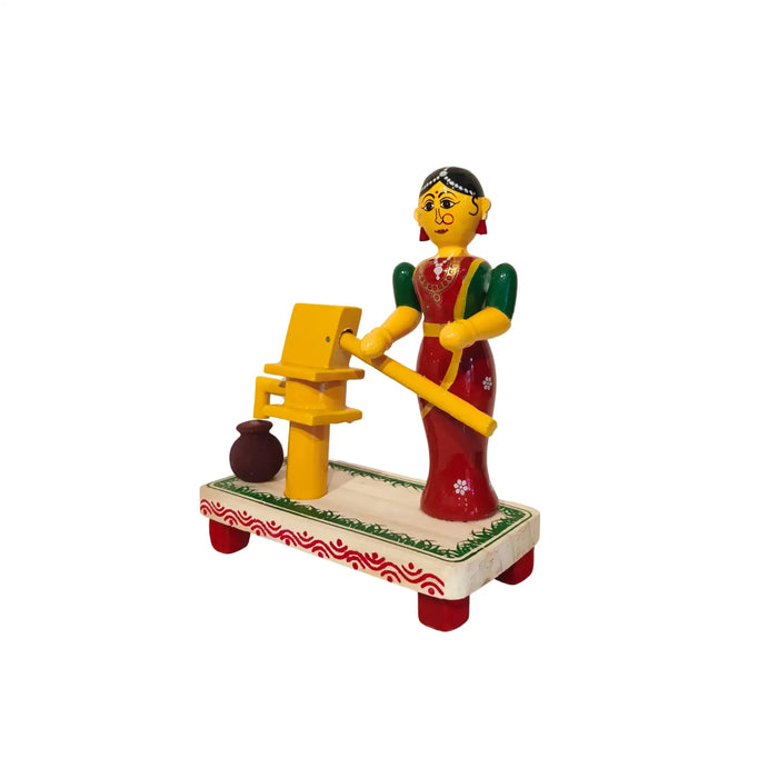Village Woman at the Water Pump – Etikoppaka Wooden Craft   Etikoppaka Lacquerware