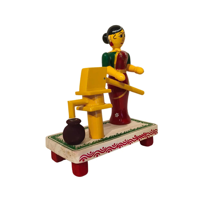 Village Woman at the Water Pump – Etikoppaka Wooden Craft   Etikoppaka Lacquerware