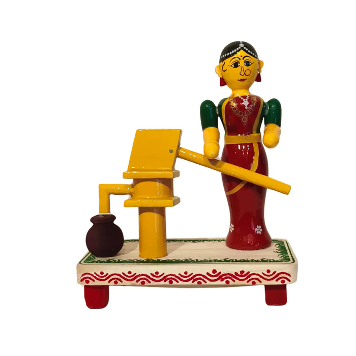 Village Woman at the Water Pump – Etikoppaka Wooden Craft   Etikoppaka Lacquerware