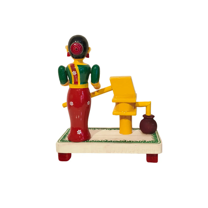 Village Woman at the Water Pump – Etikoppaka Wooden Craft   Etikoppaka Lacquerware