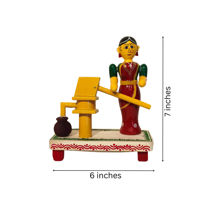 Village Woman at the Water Pump – Etikoppaka Wooden Craft   Etikoppaka Lacquerware