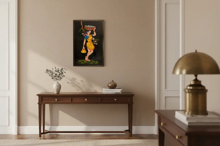 Village Woman Carrying Fish Basket - Nirmal Painting   Paintings