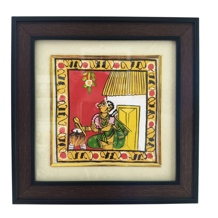 Traditional Village Woman Cooking Cheriyal Painting  (Kitchen Scene)