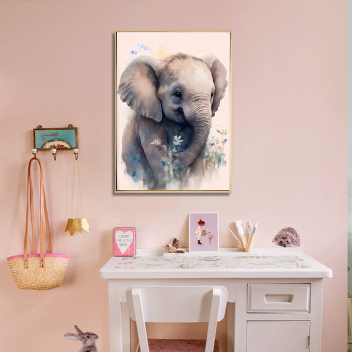 WATERCOLOUR ZOO FRIENDS - BABY ELEPHANT - FRAMED CANVAS WALL DECOR