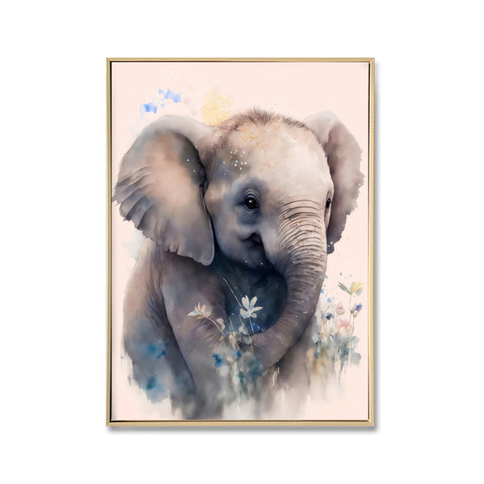 WATERCOLOUR ZOO FRIENDS - BABY ELEPHANT - FRAMED CANVAS WALL DECOR