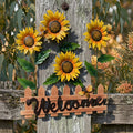 WELCOME SUNFLOWER FIELD WITH BEES METAL WALL DECOR