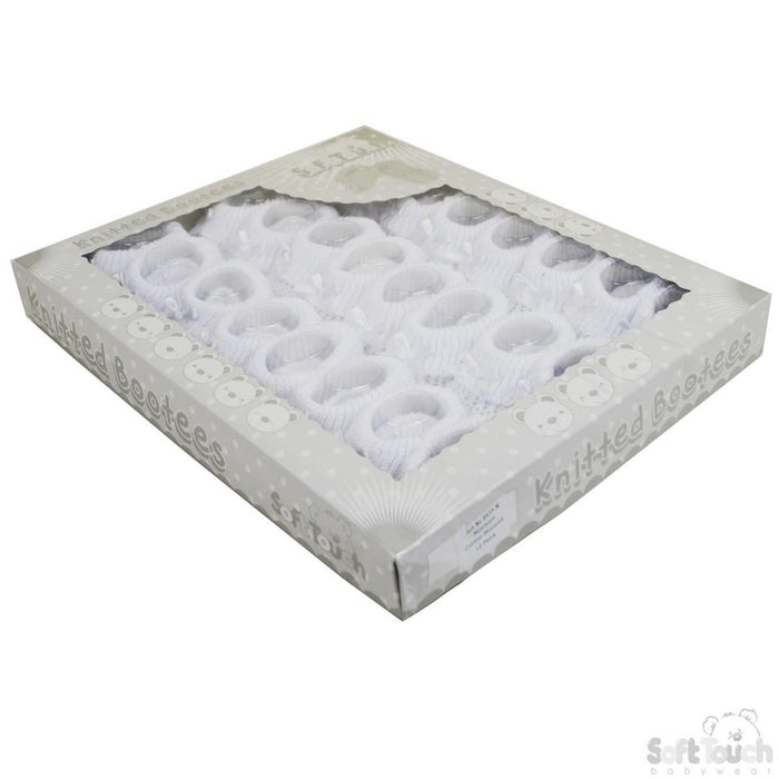 WHITE COTTON BABY BOOTEES W/BOW - S435-W - Kidswholesale.co.uk