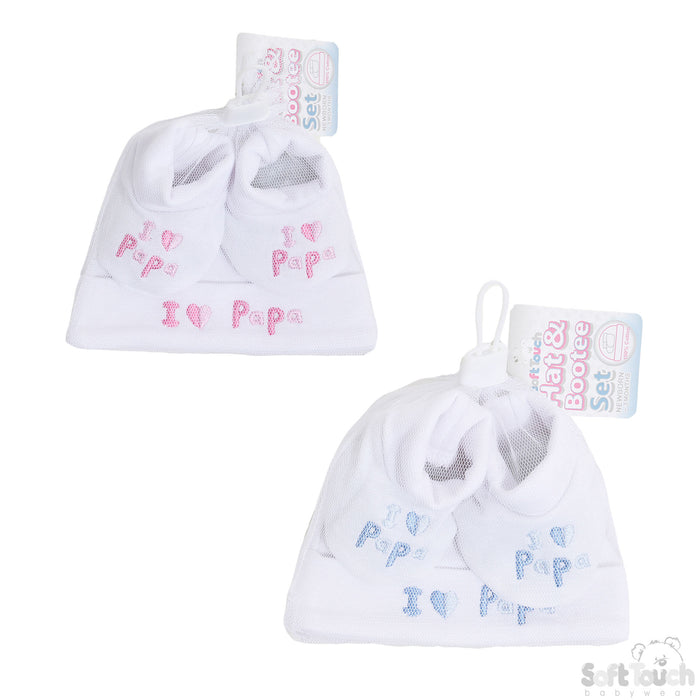WHITE BABY HAT & BOOTEE SET - I LOVE PAPA (NB-3MONTHS) HB32-P
