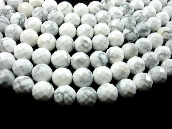 White Howlite, 10 mm Faceted Round Beads-BeadBasic