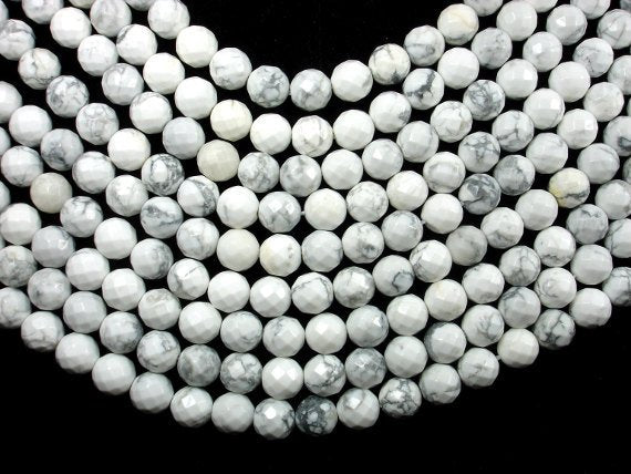 White Howlite, 10 mm Faceted Round Beads-BeadBasic