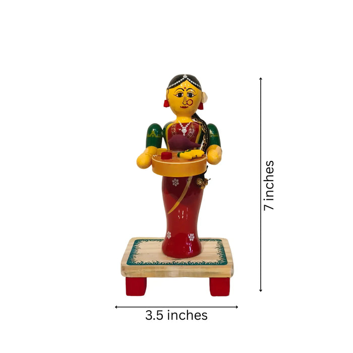 Woman with Offering Tray Etikoppaka Art   Etikoppaka Lacquerware