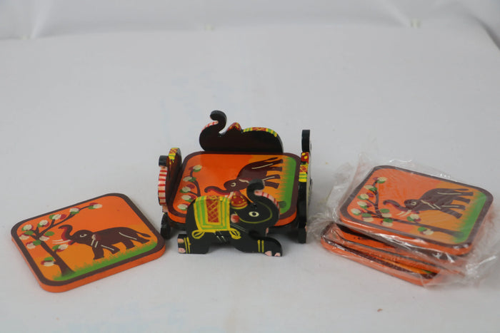 Wooden Coaster Set with Hand-Painted Designs – Home & Kitchen Balaji varanasi