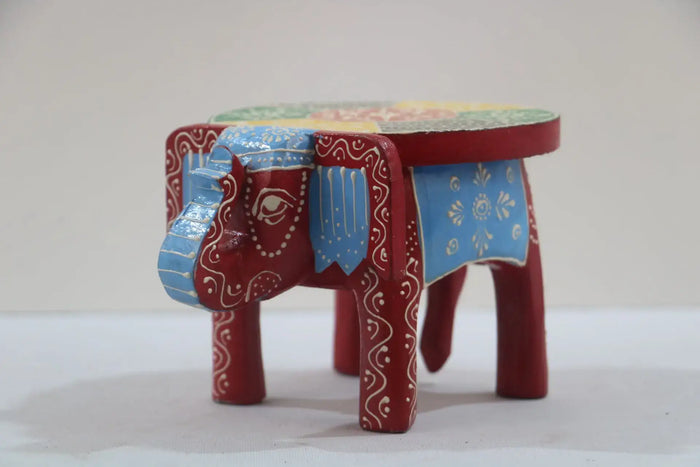 Wooden Elephant Motif Stool – Colorful Hand-Painted Furniture Piece   wooden accessories