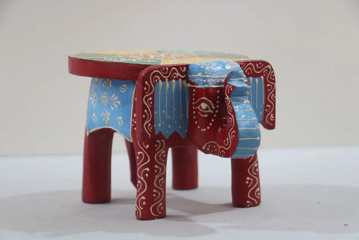 Wooden Elephant Motif Stool – Colorful Hand-Painted Furniture Piece   wooden accessories