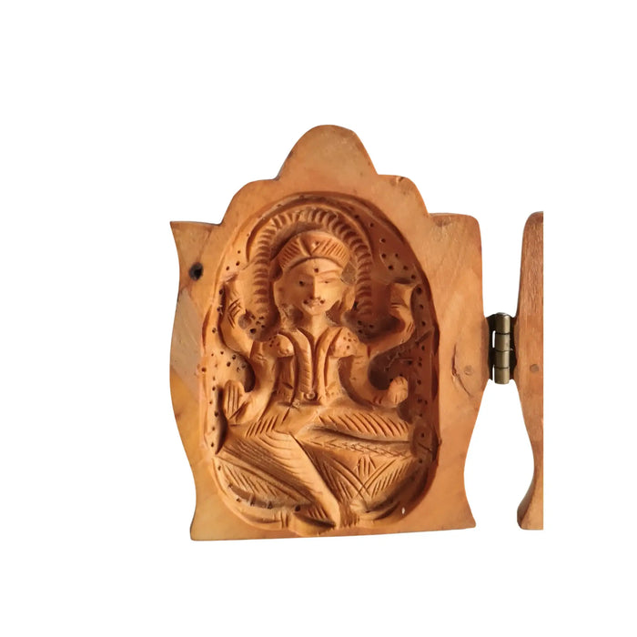 Wooden Folding Shrine with Goddess Lakshmi and Lord Ganesha Idol   Wooden Decorative