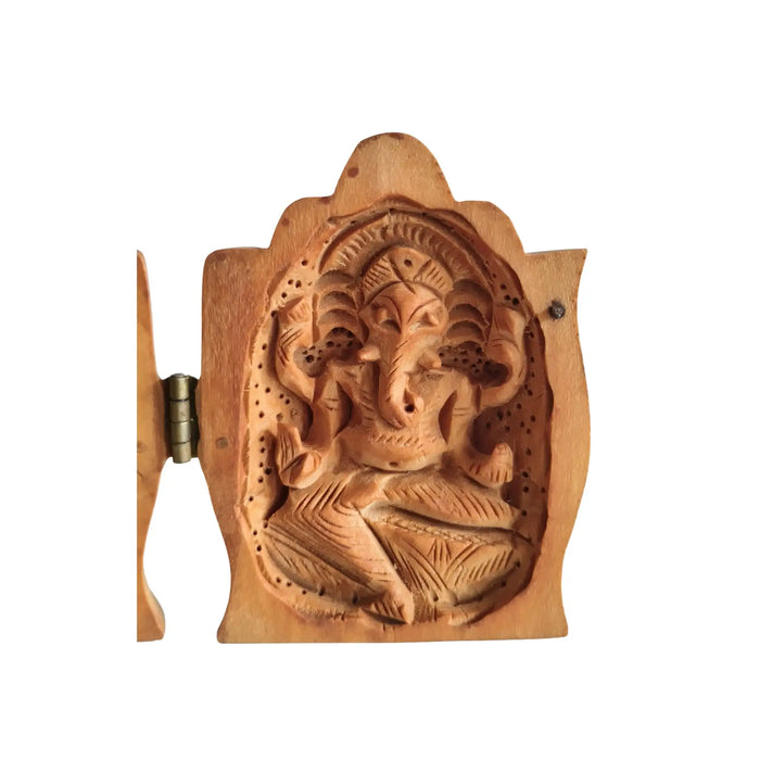 Wooden Folding Shrine with Goddess Lakshmi and Lord Ganesha Idol   Wooden Decorative