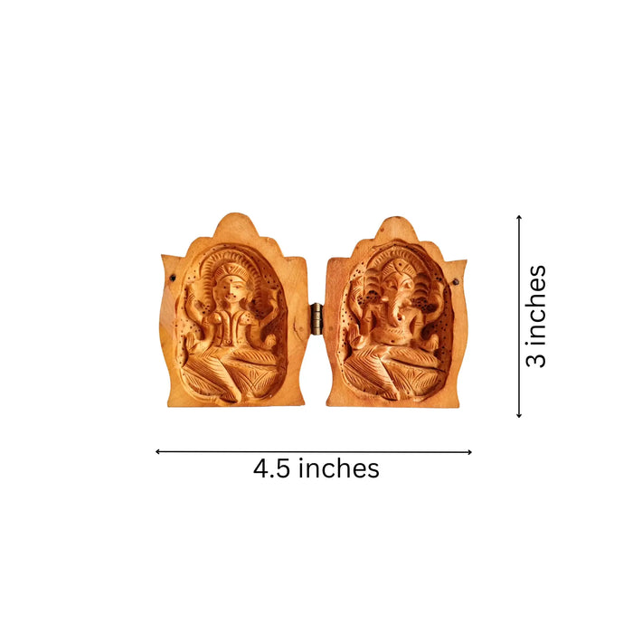 Wooden Folding Shrine with Goddess Lakshmi and Lord Ganesha Idol   Wooden Decorative