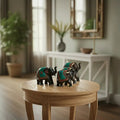 Wooden Hand Painted Elephant With Blue Stone maruthi handicrafts