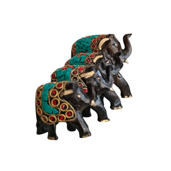 Wooden Hand Painted Elephant With Blue Stone maruthi handicrafts