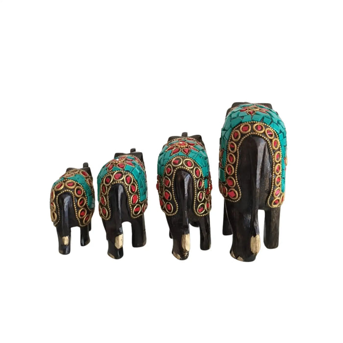 Wooden Hand Painted Elephant With Blue Stone maruthi handicrafts