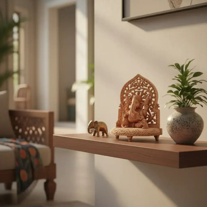 Wooden Lord Ganesh Jali Idol | Artisan Spiritual Sculpture maruthi handicrafts