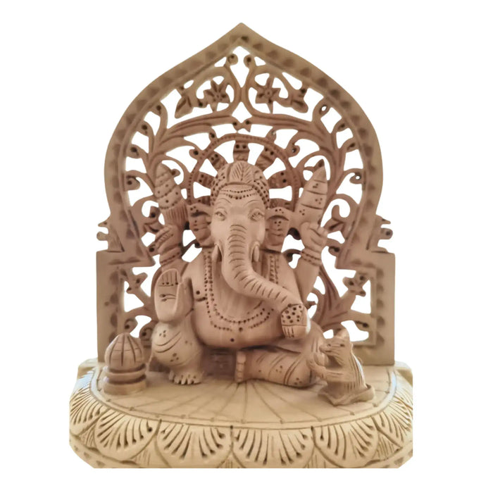 Wooden Lord Ganesh Jali Idol | Artisan Spiritual Sculpture maruthi handicrafts