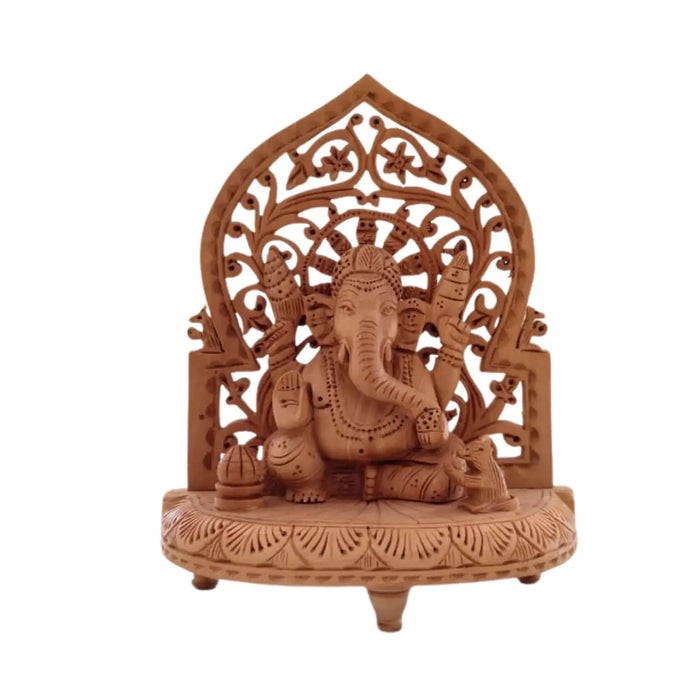 Wooden Lord Ganesh Jali Idol | Artisan Spiritual Sculpture maruthi handicrafts