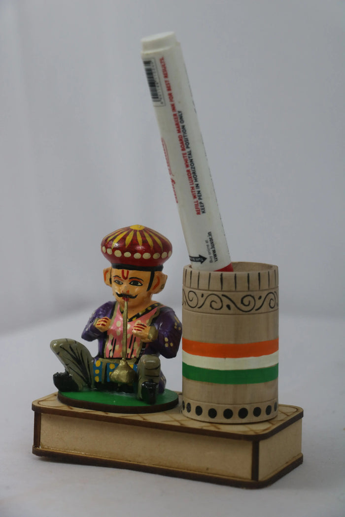 Wooden Musician Figurine Pen Holder – Artistic Desk Decor Balaji varanasi