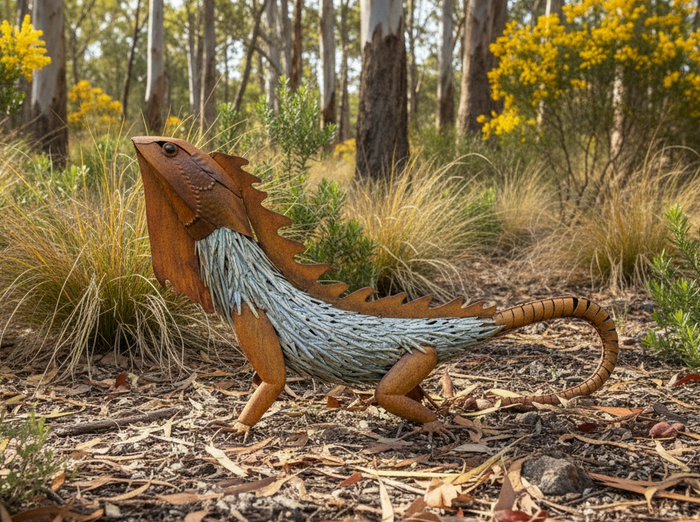 XL GALVANIZED & RUST IGUANA LIZARD