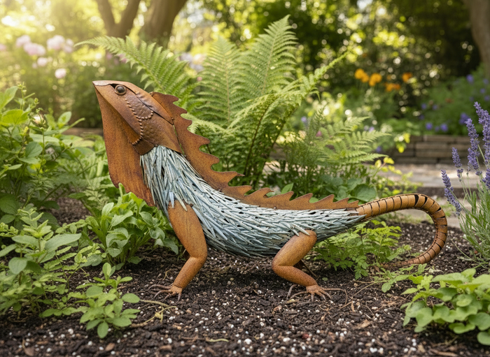 XL GALVANIZED & RUST IGUANA LIZARD