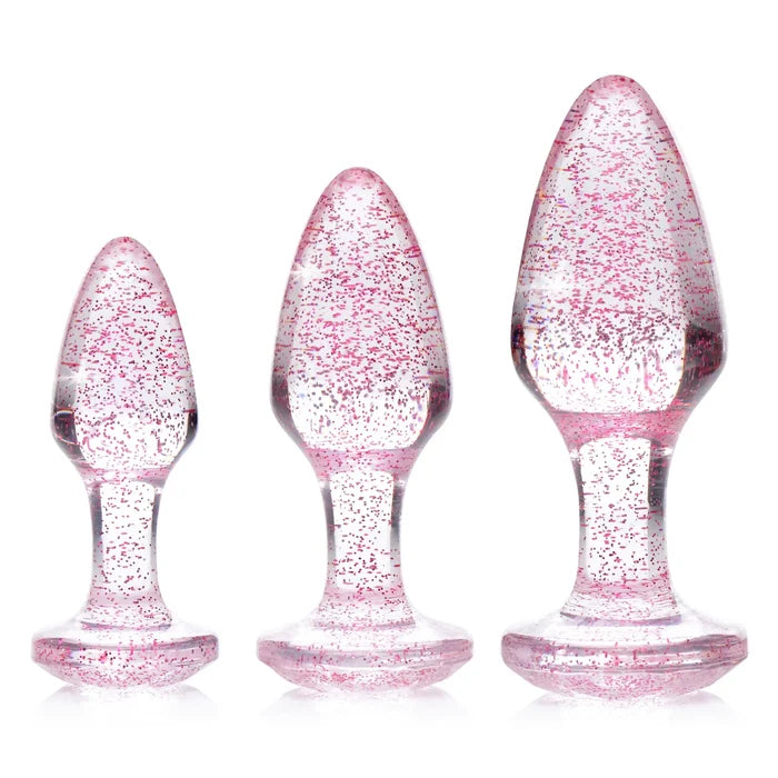 XR Brands® Brands Booty Sparks Glitter Gem Anal Plug Set | 3-Piece Training Kit Pink