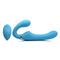 XR Brands® Brands Strap U Strapless Strap-On Vibrator | 10 Modes Wireless Remote G-Spot & Clit Stimulation Light Blue