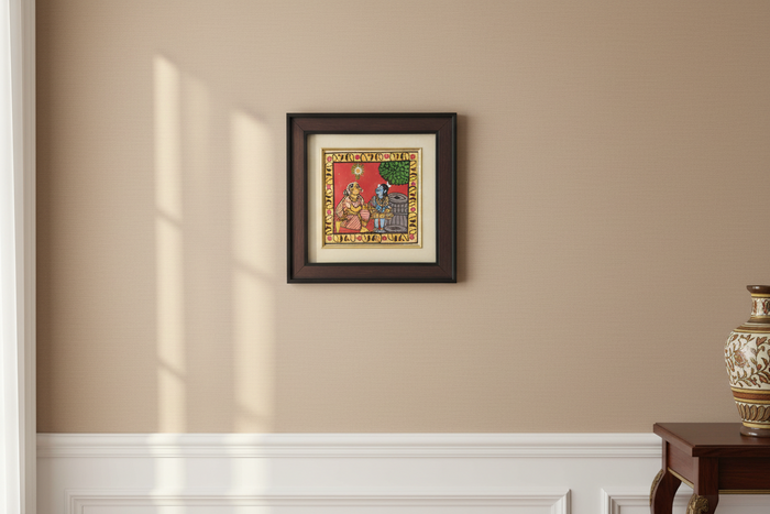 Yashoda Binding Child Krishna (Damodara Leela) - Hand-Painted Cheriyal Art   Cheriyala Painting