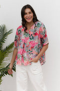 Yasmin Pink Floral Layered Button Top,Lifestyle